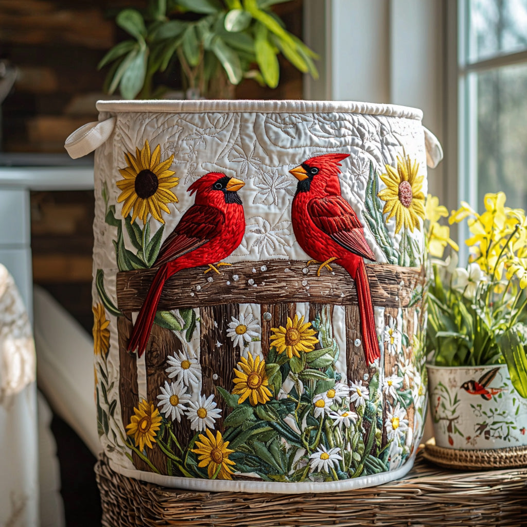 Quilted Laundry Basket - Red Cardinal Finch — view 1