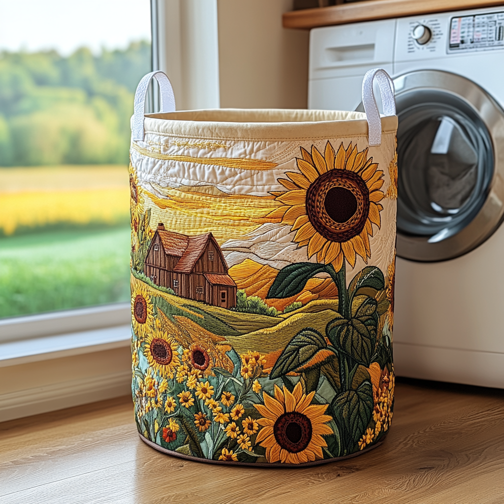 Quilted laundry basket - Barn and blooming meadow — view 1