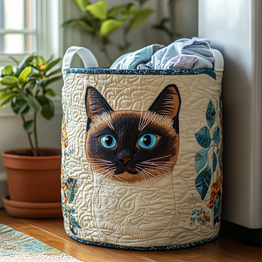 Quilted laundry basket - Siamese cat — view 1