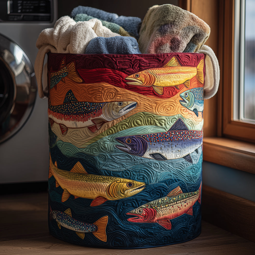 Quilted laundry basket - colourful fish — view 1
