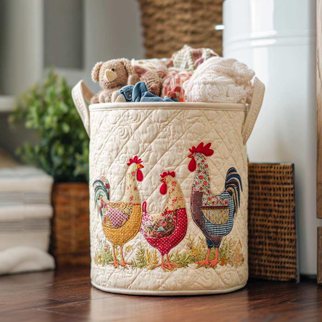 Quilted laundry basket - Farm hens — view 1