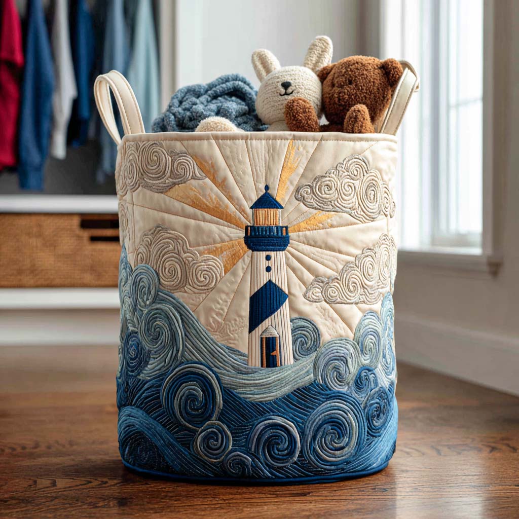 Quilted laundry basket - Sea motif — view 1