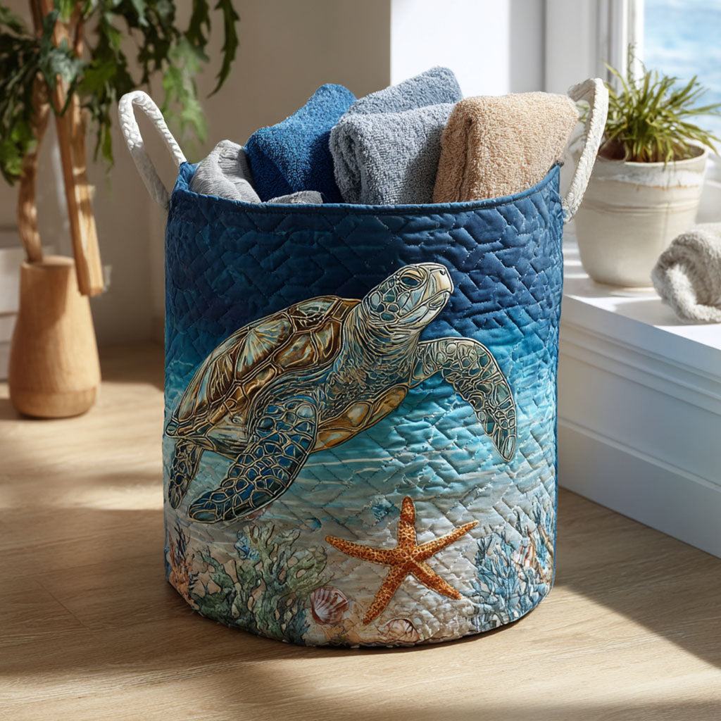 Quilted laundry basket - Sea motif — view 1