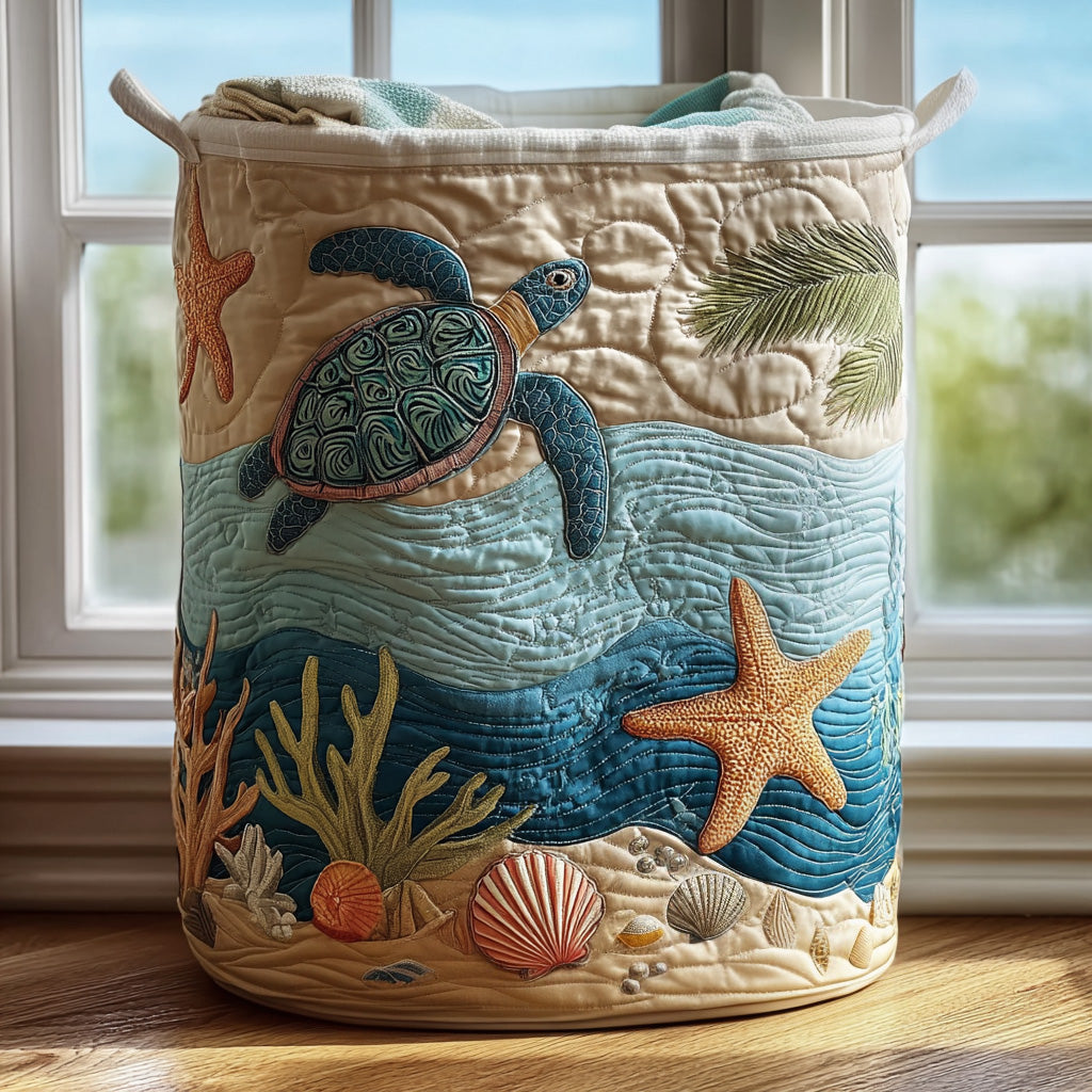 Quilted laundry basket - Sea motif — view 1