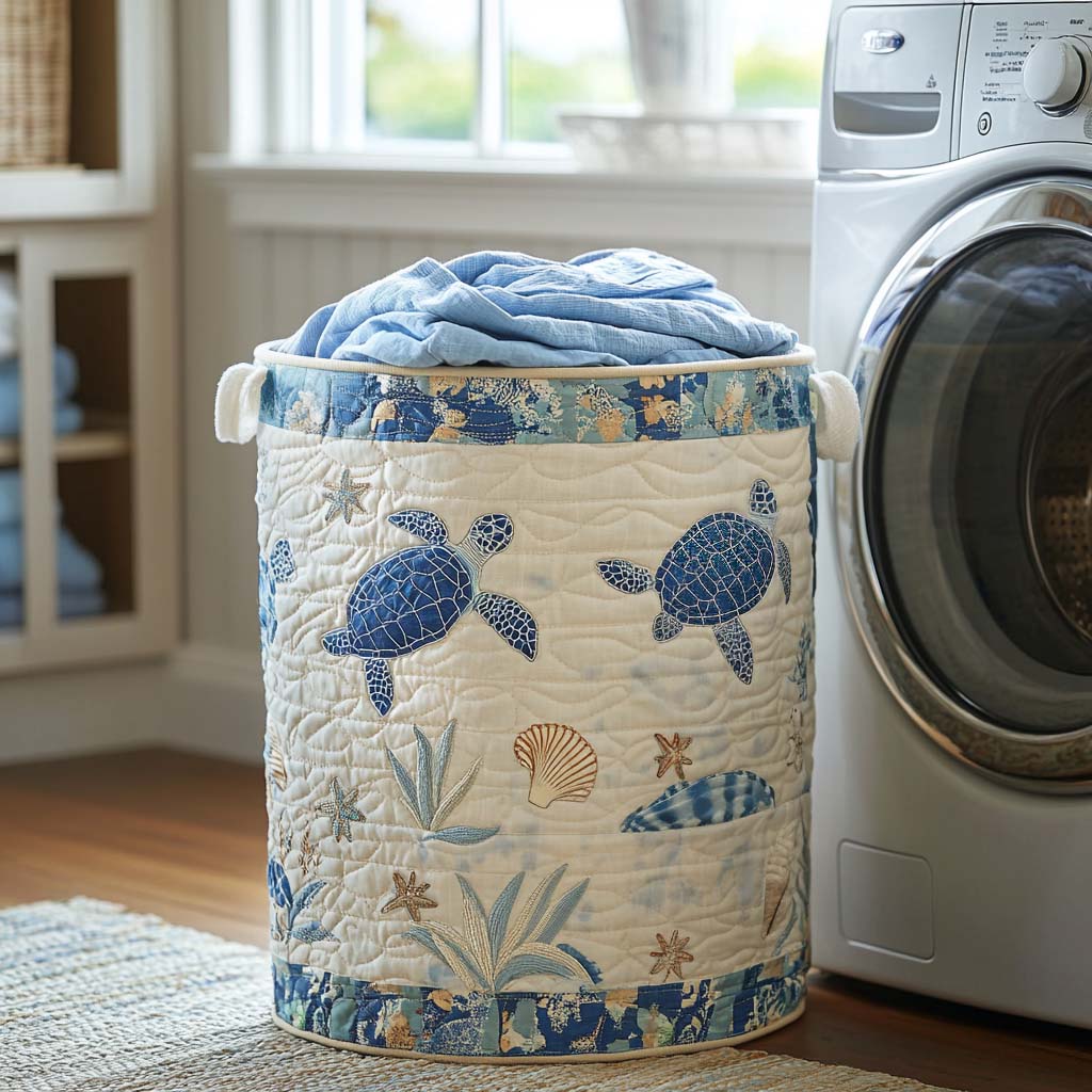 Quilted laundry basket - Sea motif — view 1