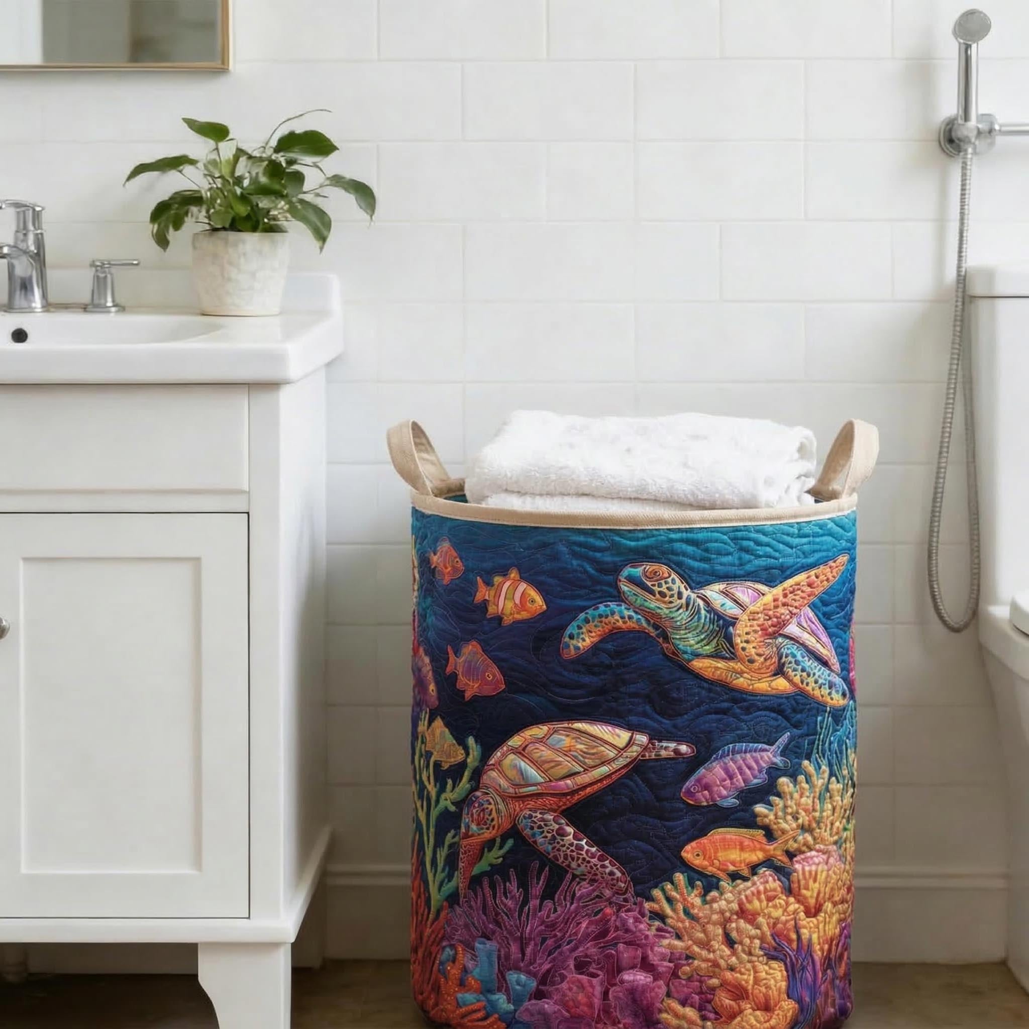 Quilted laundry basket - Sea turtle — view 2