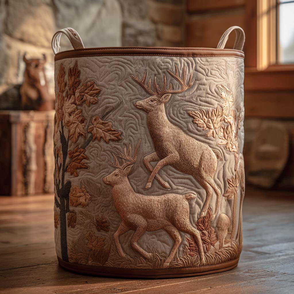 Quilted laundry basket - Natural landscape — view 1
