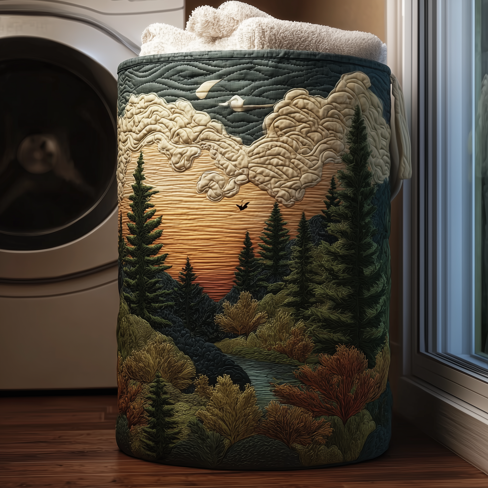 Quilted laundry basket - Natural landscape — view 1