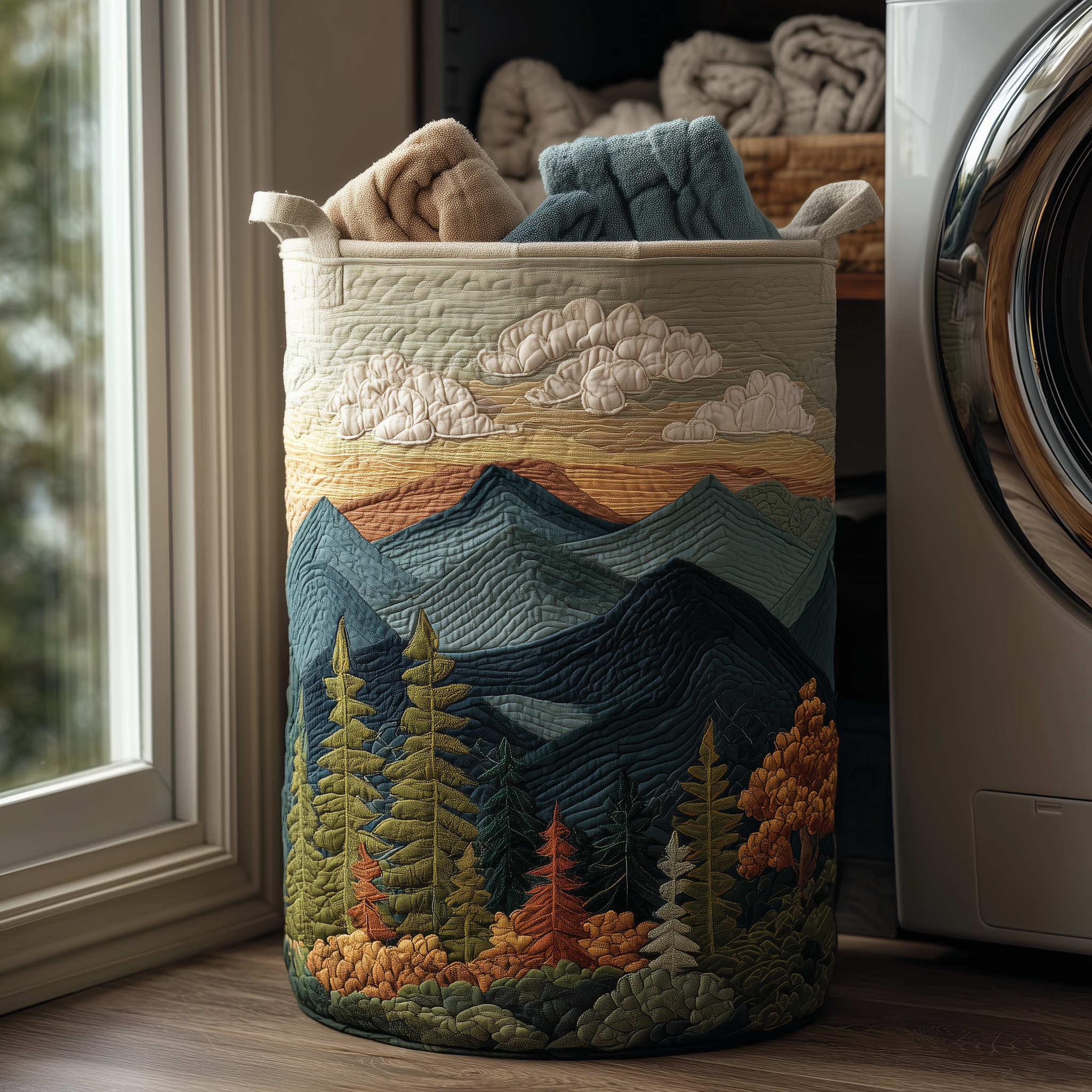 Quilted laundry basket - Natural landscape — view 1