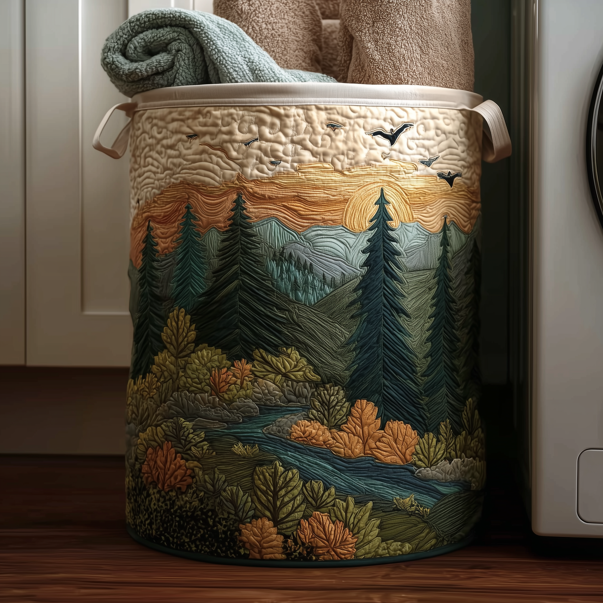 Quilted laundry basket - Natural landscape — view 1