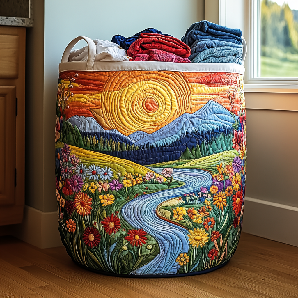 Quilted laundry basket - Natural landscape — view 1