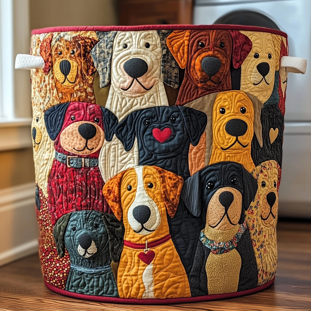 Quilted laundry basket - Cheerful dog — view 1