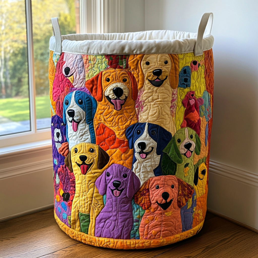 Quilted laundry basket - Cheerful dog — view 1