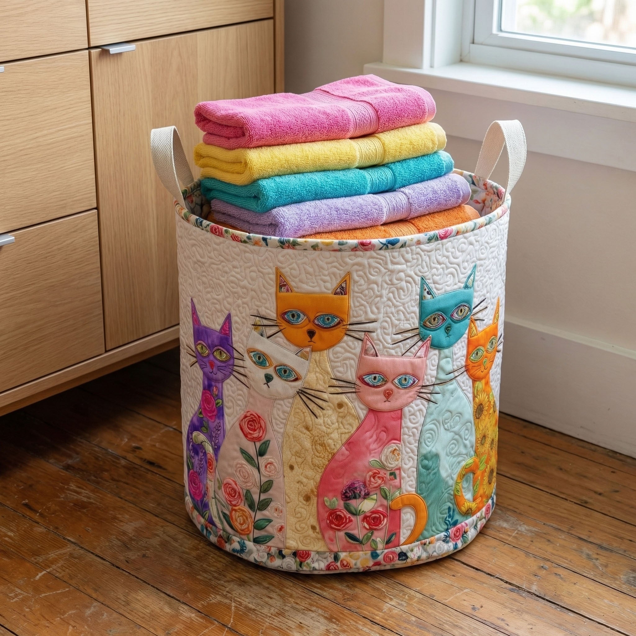 Quilted laundry basket - Cheerful cat — view 1