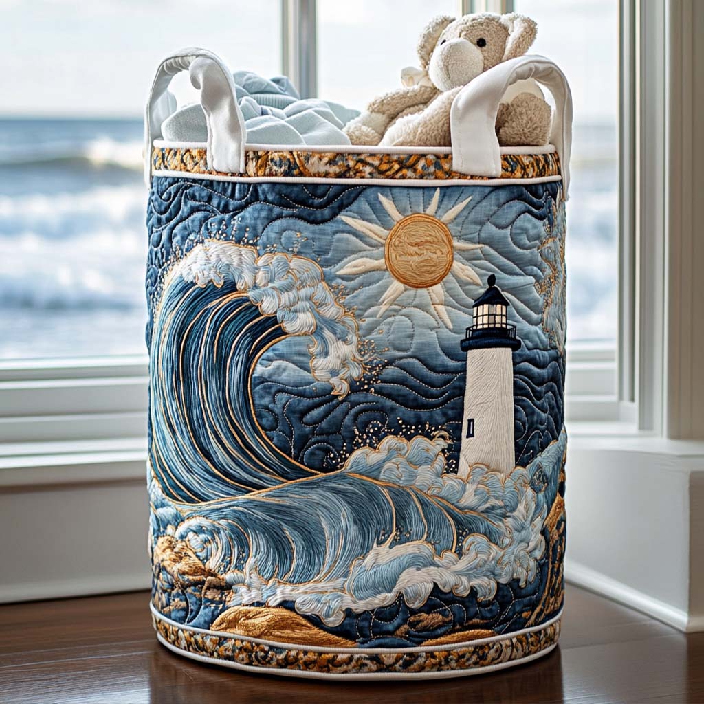Quilted laundry basket - Lighthouse sea — view 1