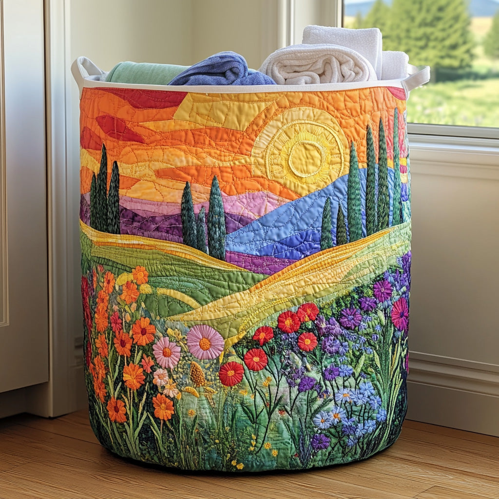 Quilted laundry basket - Floral pattern — view 1