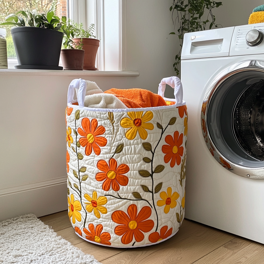 Quilted laundry basket - Floral pattern — view 1