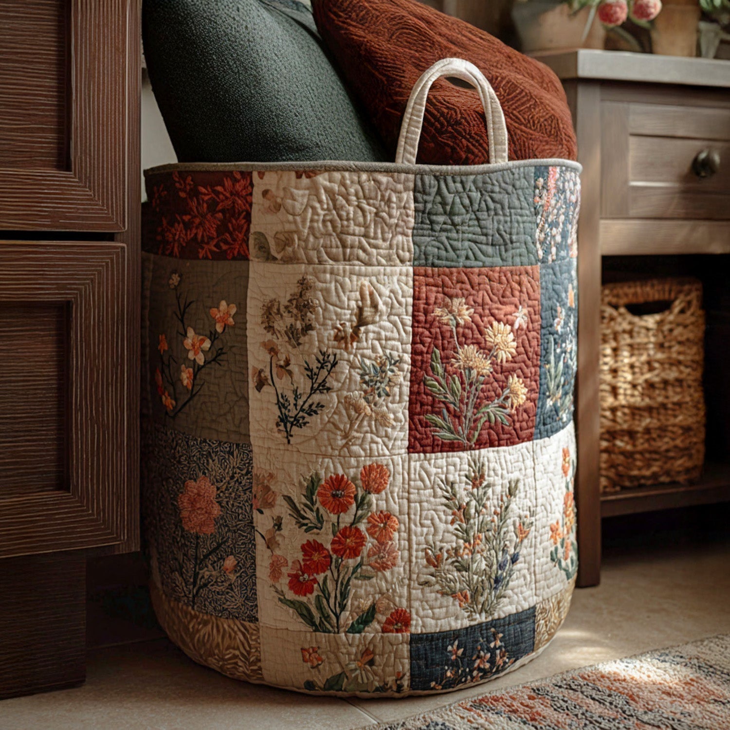 Quilted laundry basket - Floral pattern — view 1