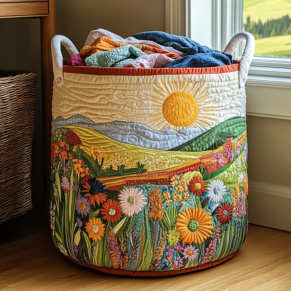 Quilted laundry basket - Floral pattern — view 1