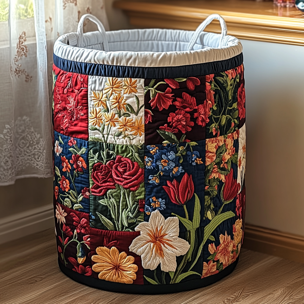 Quilted laundry basket - Floral pattern — view 1