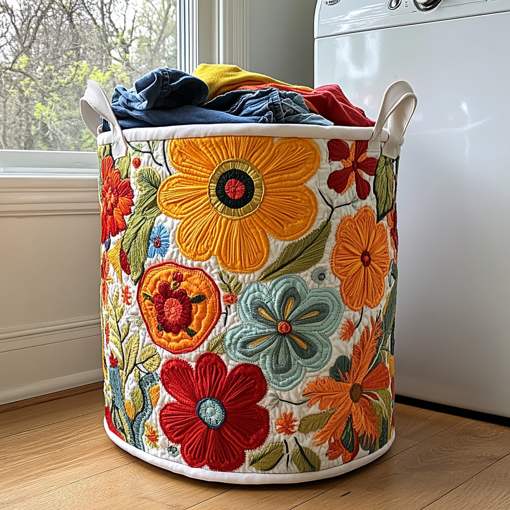 Quilted laundry basket - Floral pattern — view 1