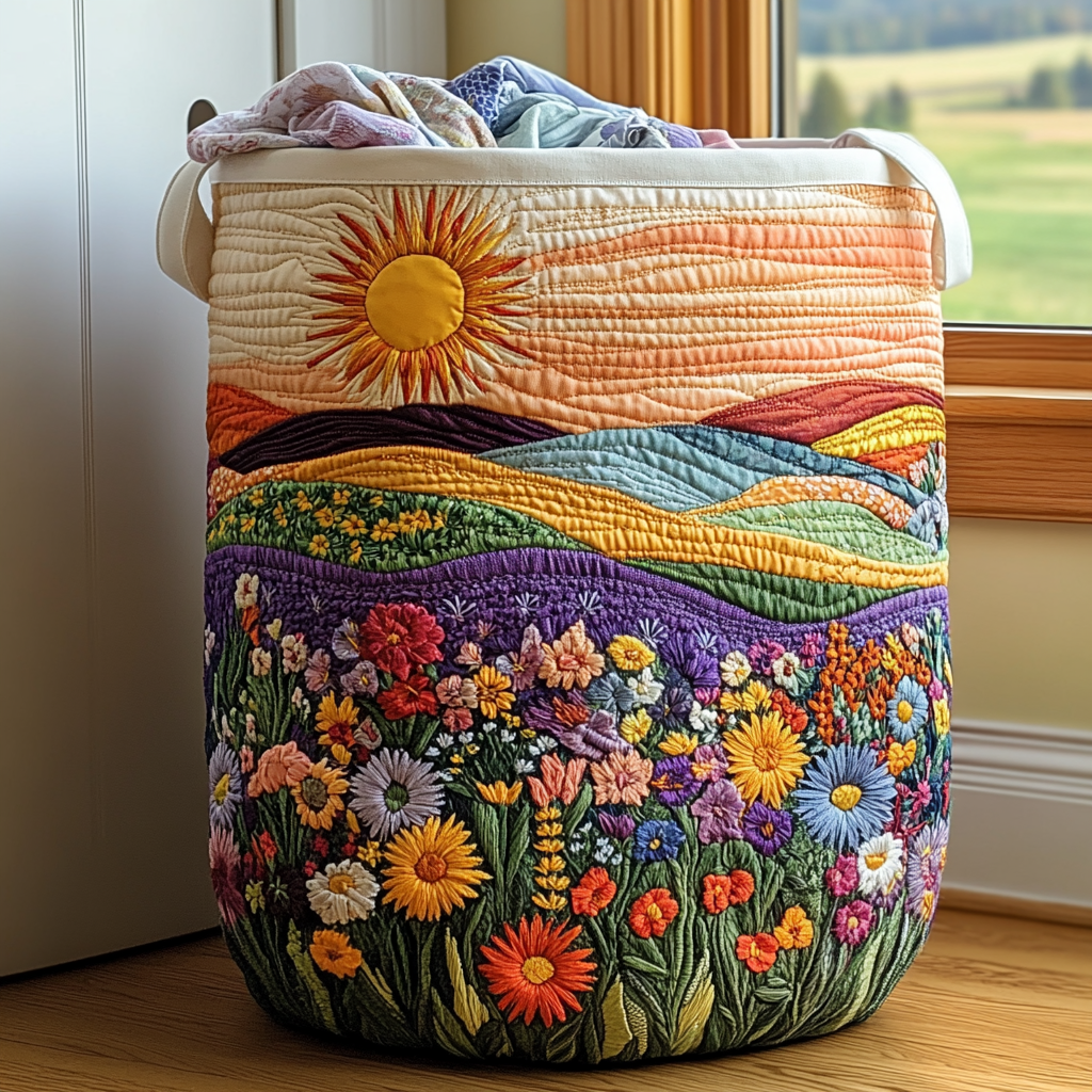 Quilted laundry basket - Floral pattern — view 1
