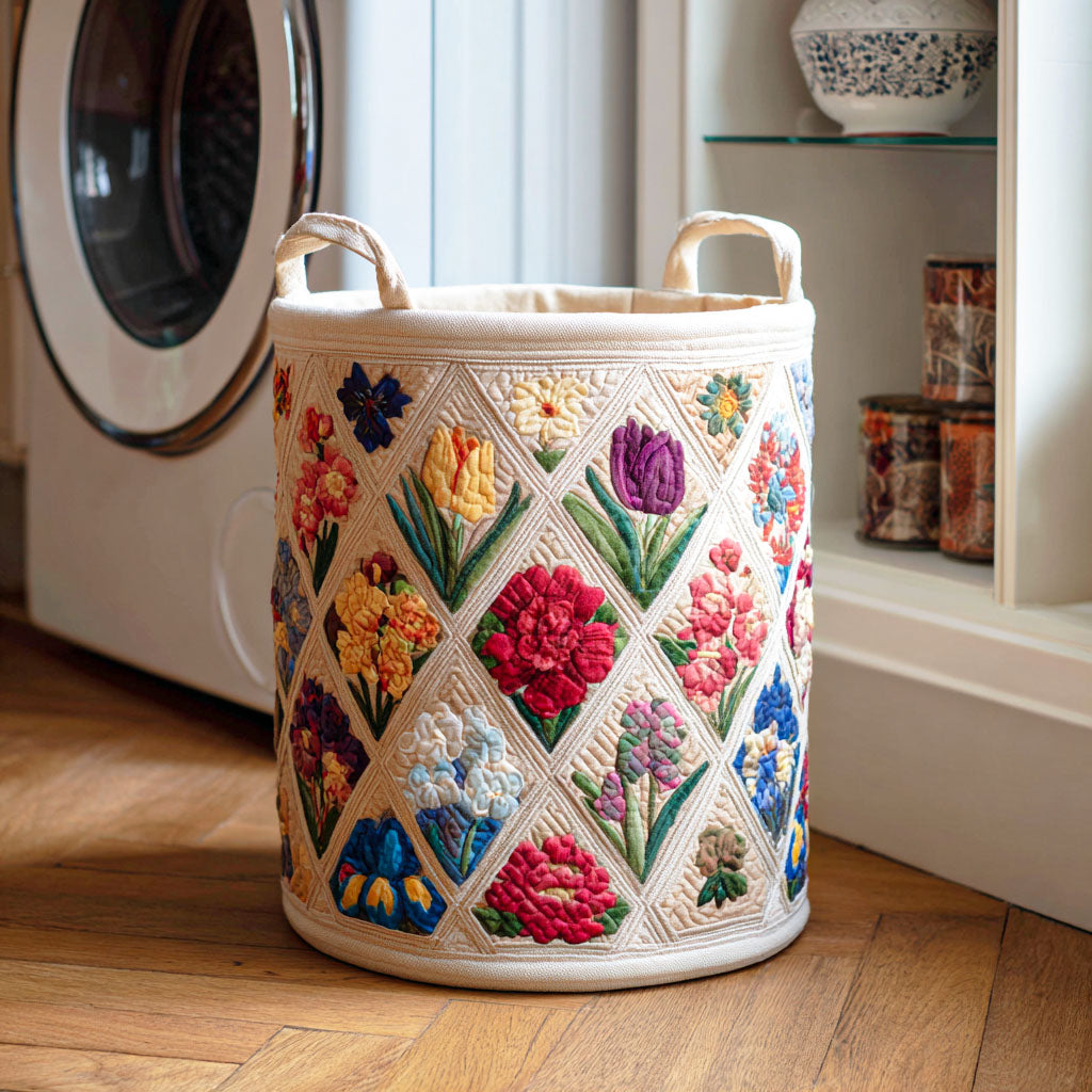 Quilted laundry basket - Floral pattern — view 1