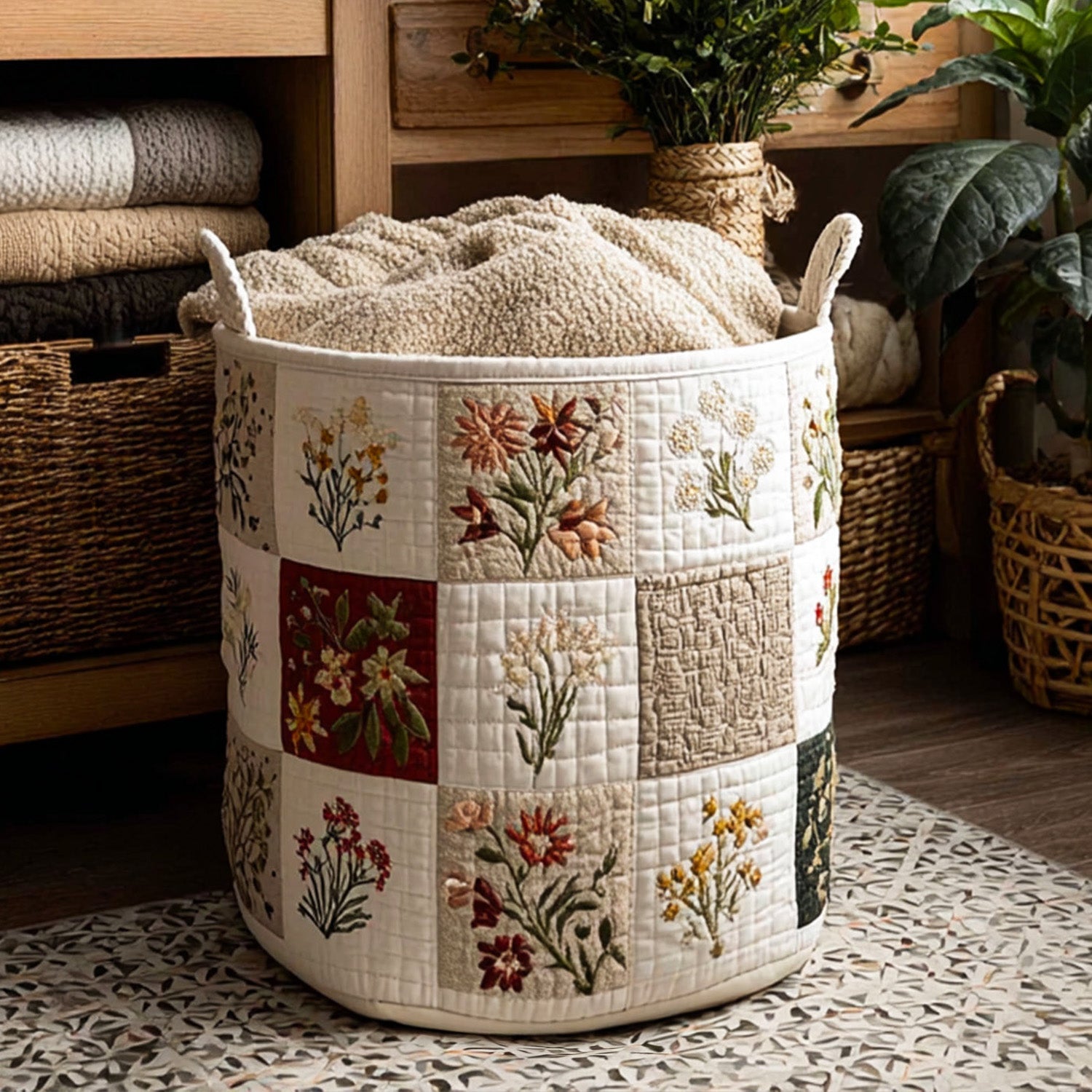 Quilted laundry basket - Floral pattern — view 1