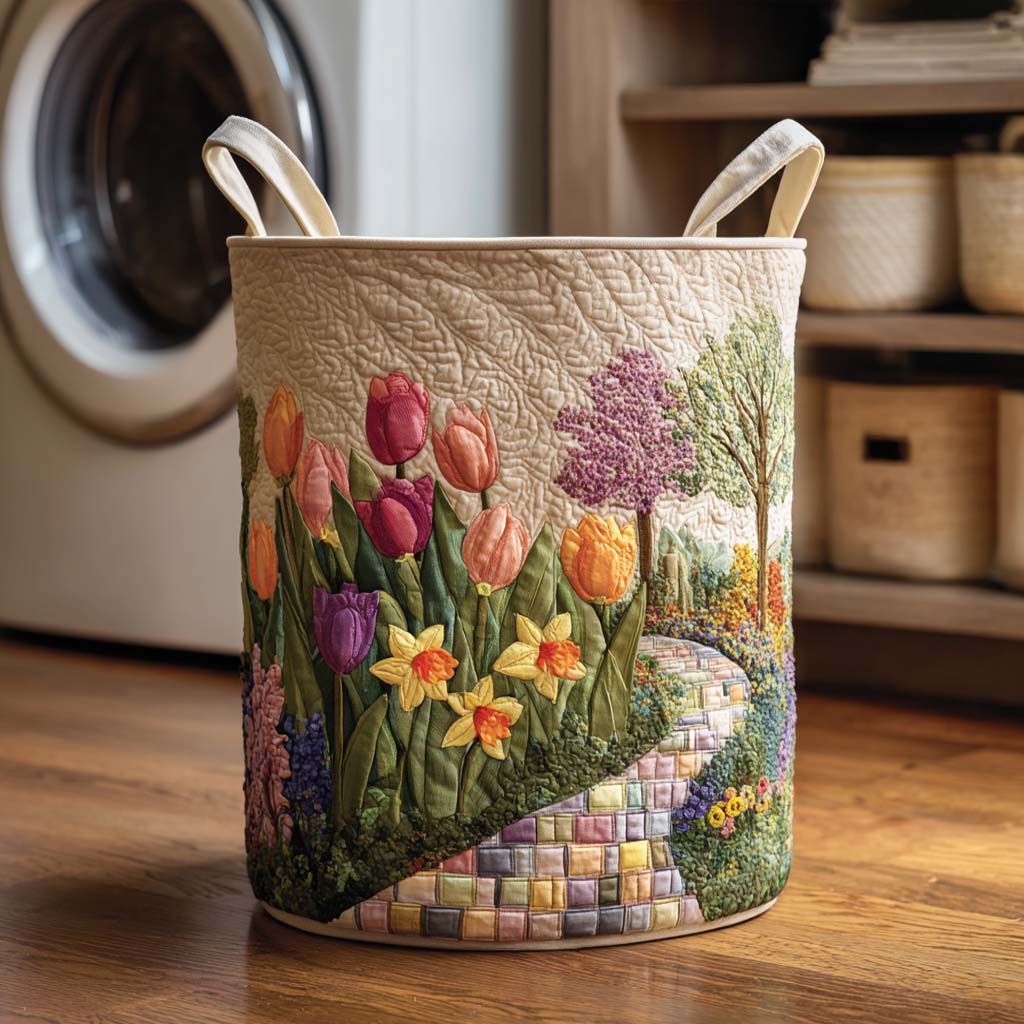 Quilted laundry basket - Floral pattern — view 1