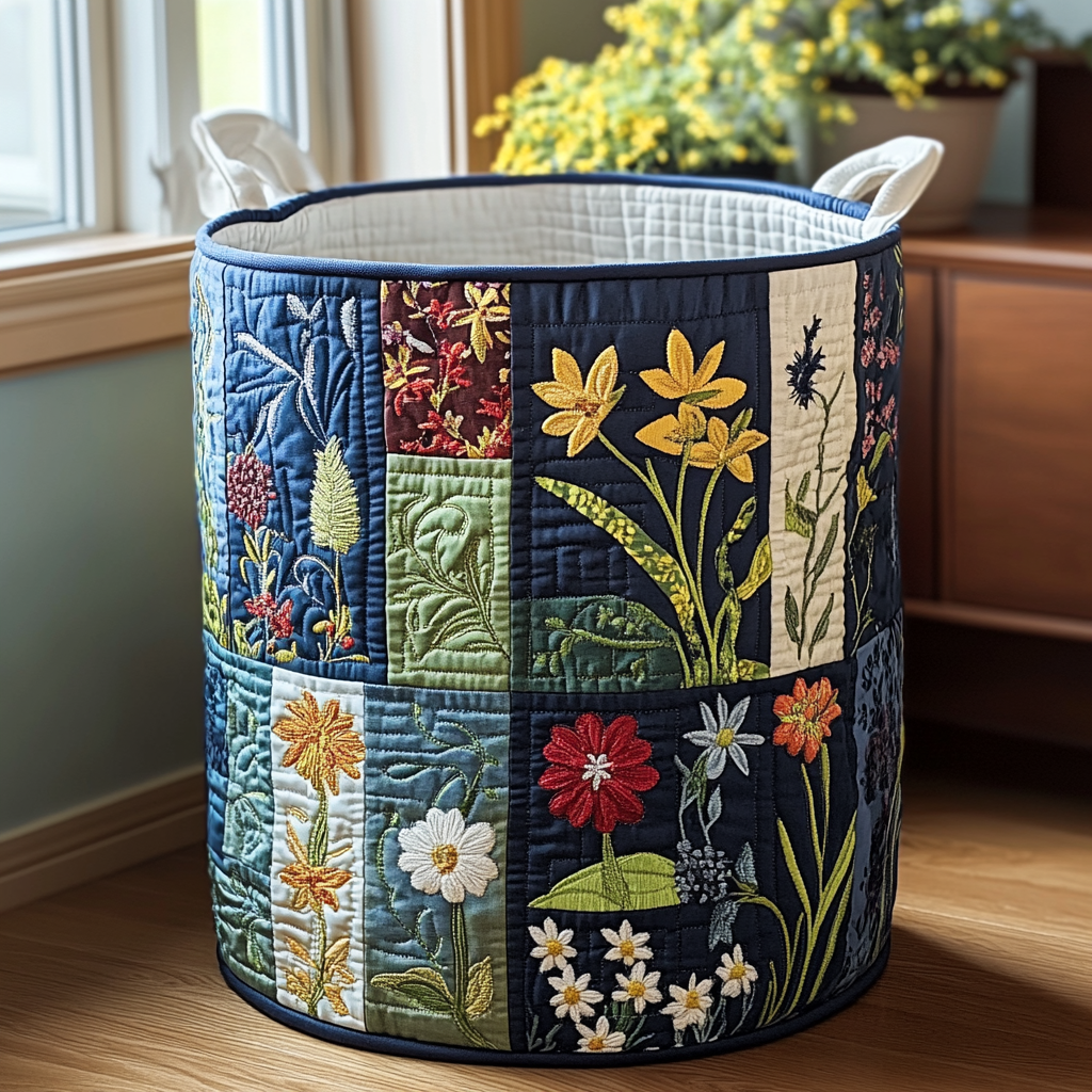 Quilted laundry basket - Floral pattern — view 1