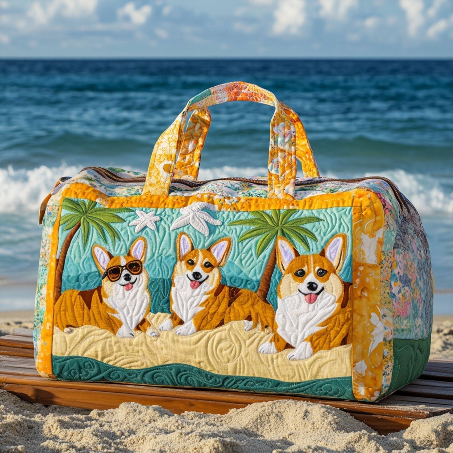 Quilted travel bag - Corgi on the beach — view 1