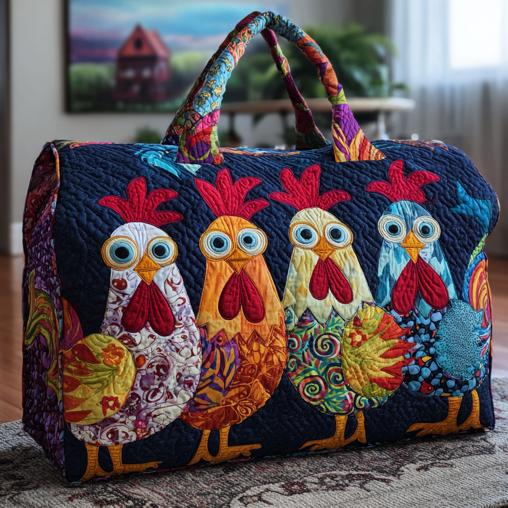 Quilted Travel Bag - colourful Hens — view 1