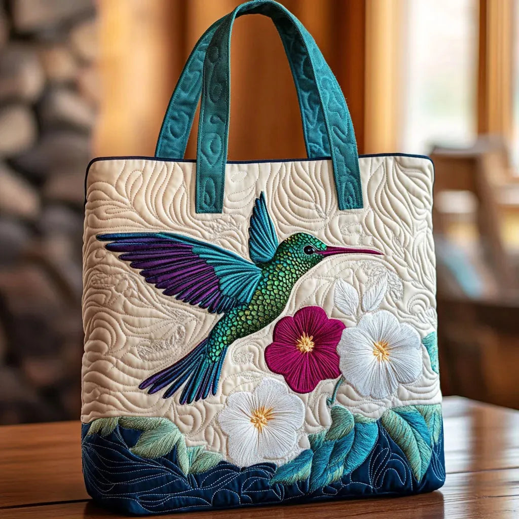 Melody - quilted bag, hummingbird and flower — view 1