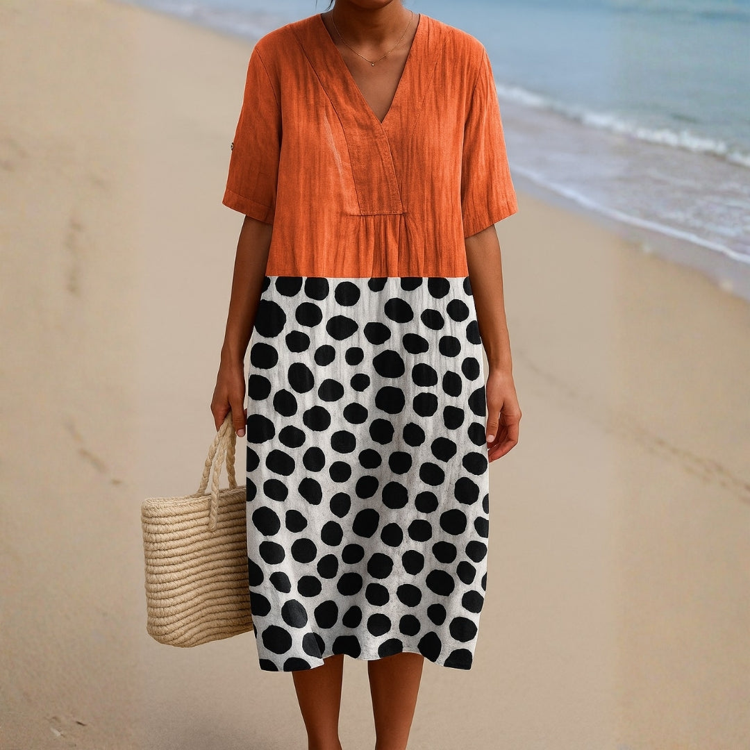 Summer - orange dress with contrasting dots — view 1
