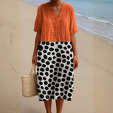 Summer - orange dress with contrasting dots — view 1