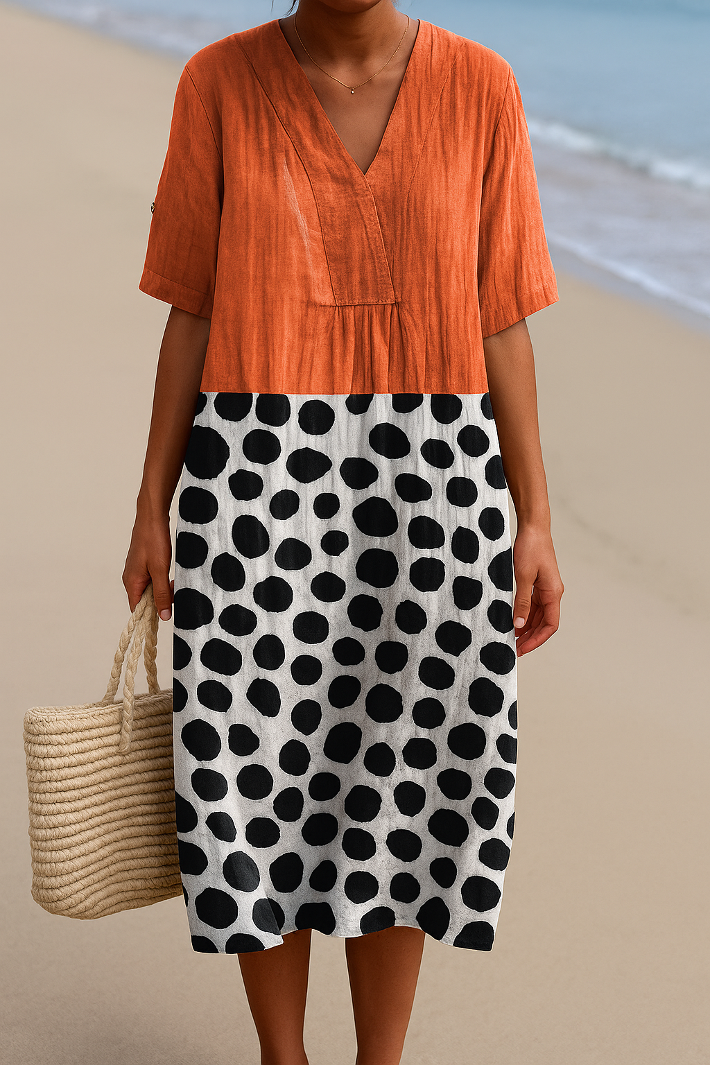 Summer - orange dress with contrasting dots — view 2