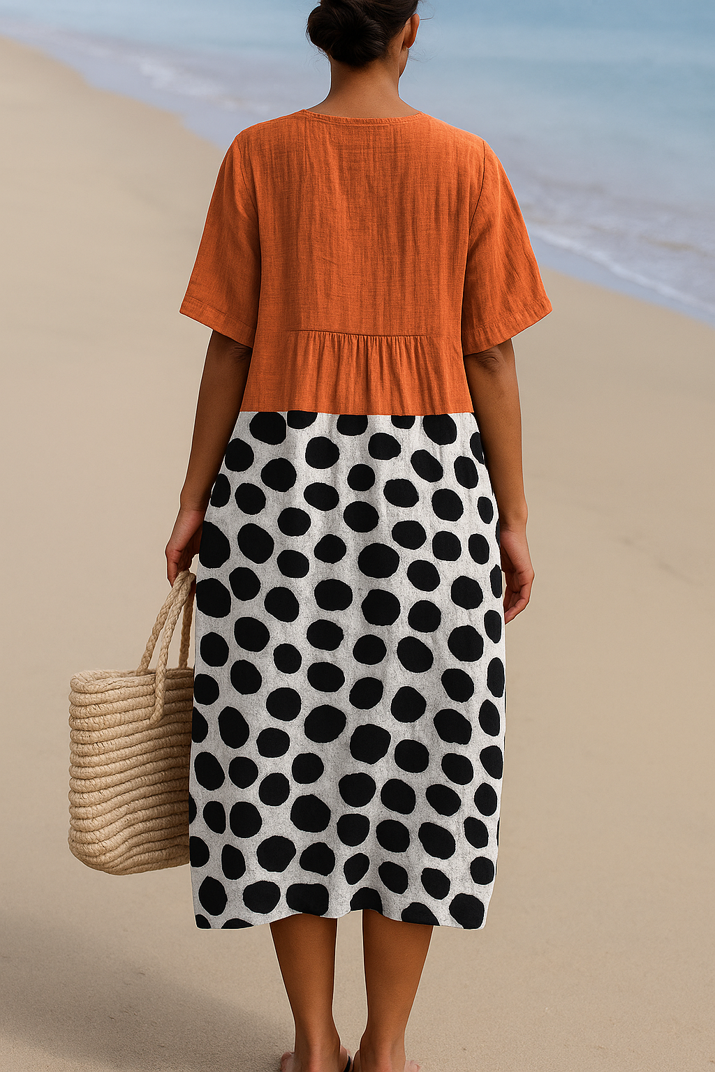Summer - orange dress with contrasting dots — view 3