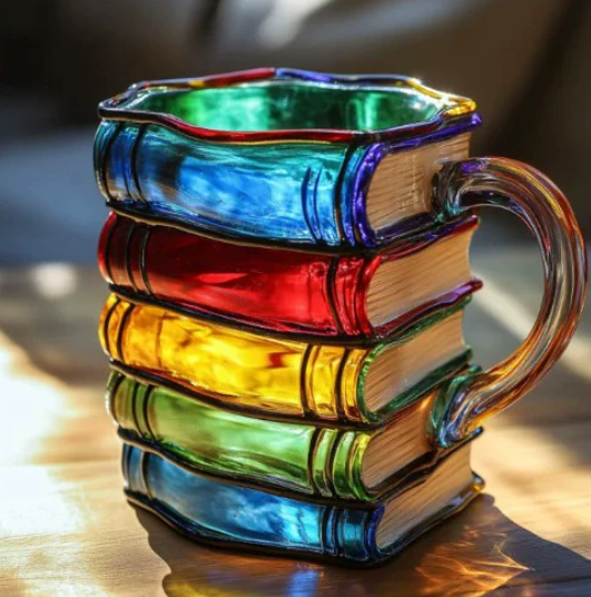 colourful mug with book design — view 1