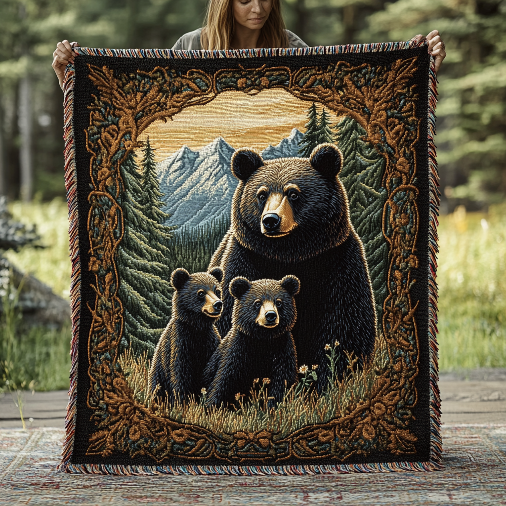Woven Blanket - Black Bear Family — view 1