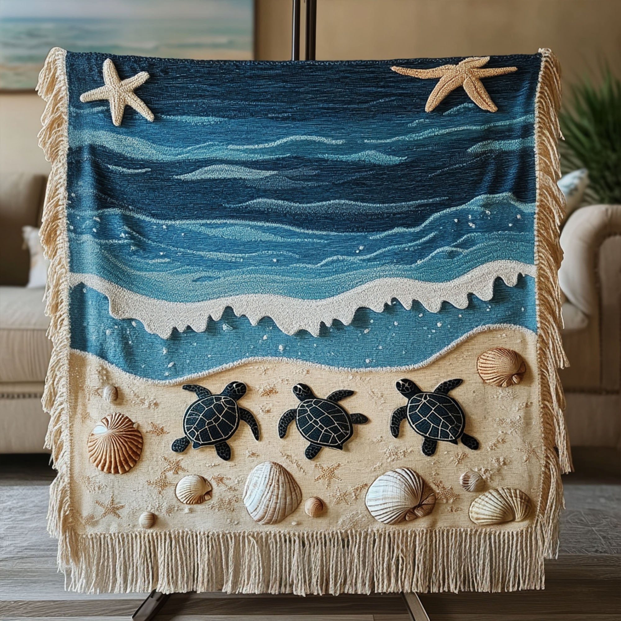 Woven blanket - Waves and shells — view 1