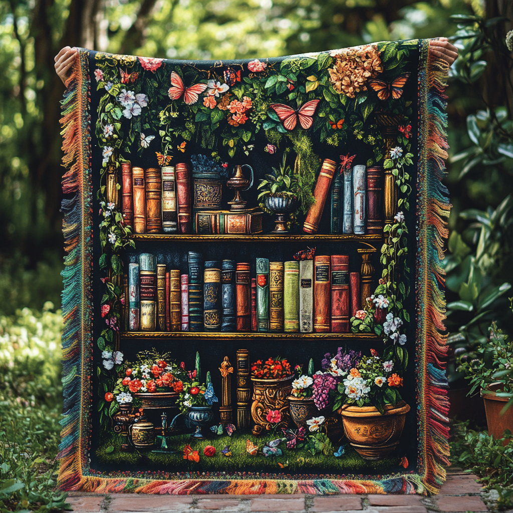 Woven blanket - Floral Bookcase — view 1