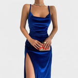 Taylor - velvet dress with slit — view 4