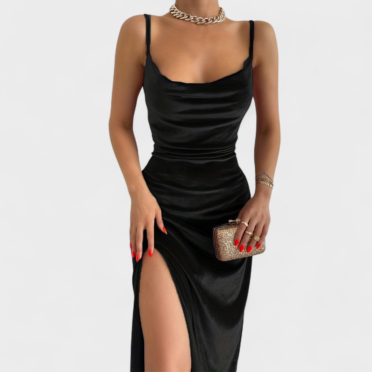 Taylor - velvet dress with slit — view 7