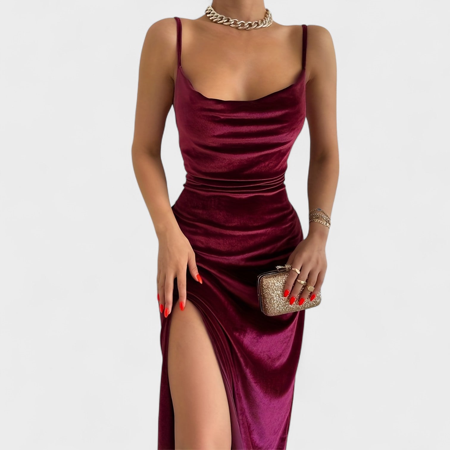 Taylor - velvet dress with slit — view 11