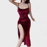 Taylor - velvet dress with slit — view 14