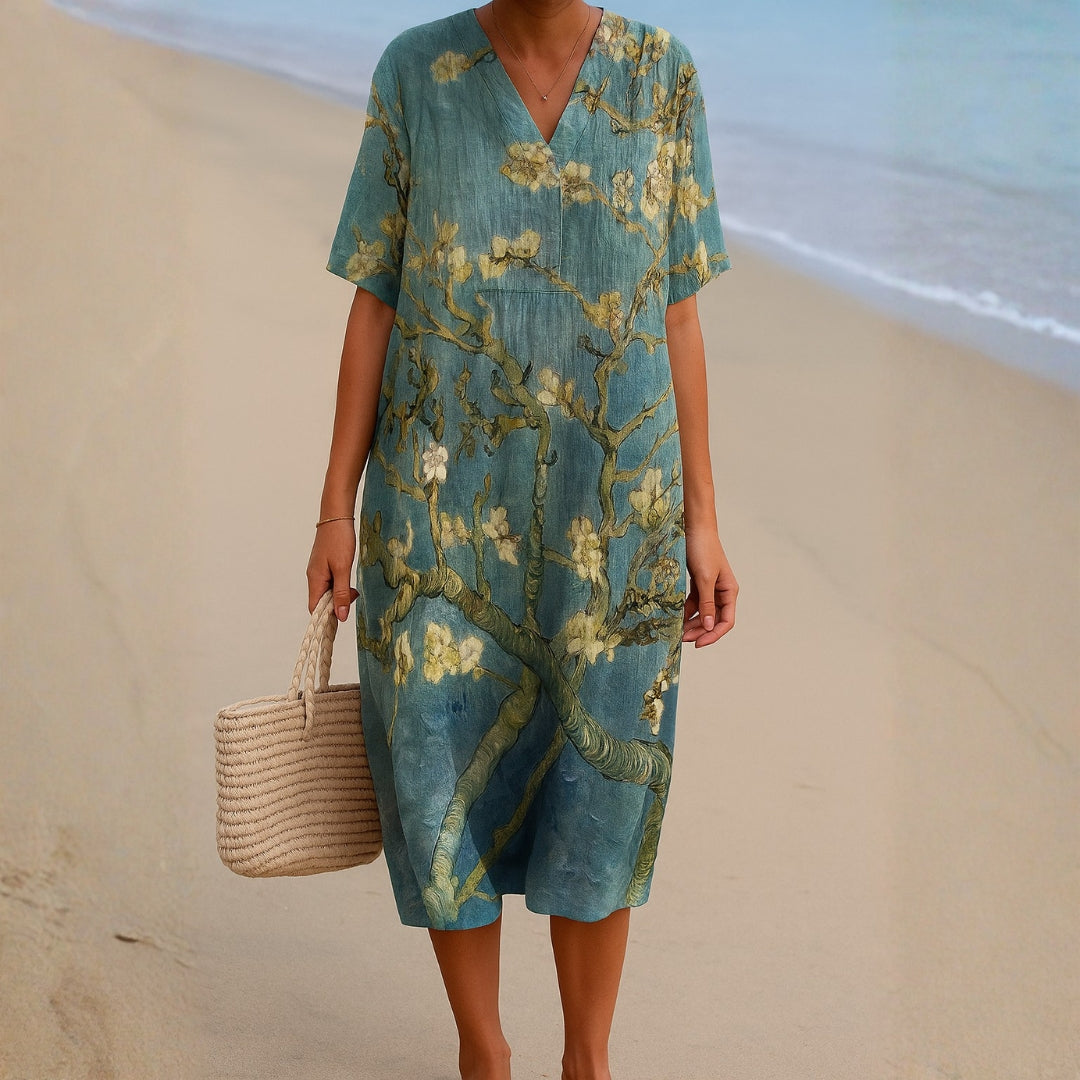 Tracy - floral dress in aqua green — view 1