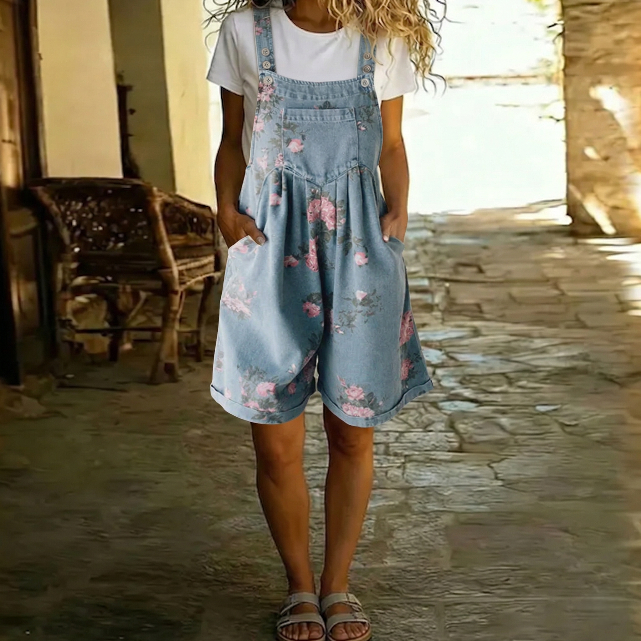 Vanessa - Floral Denim Overalls — view 2