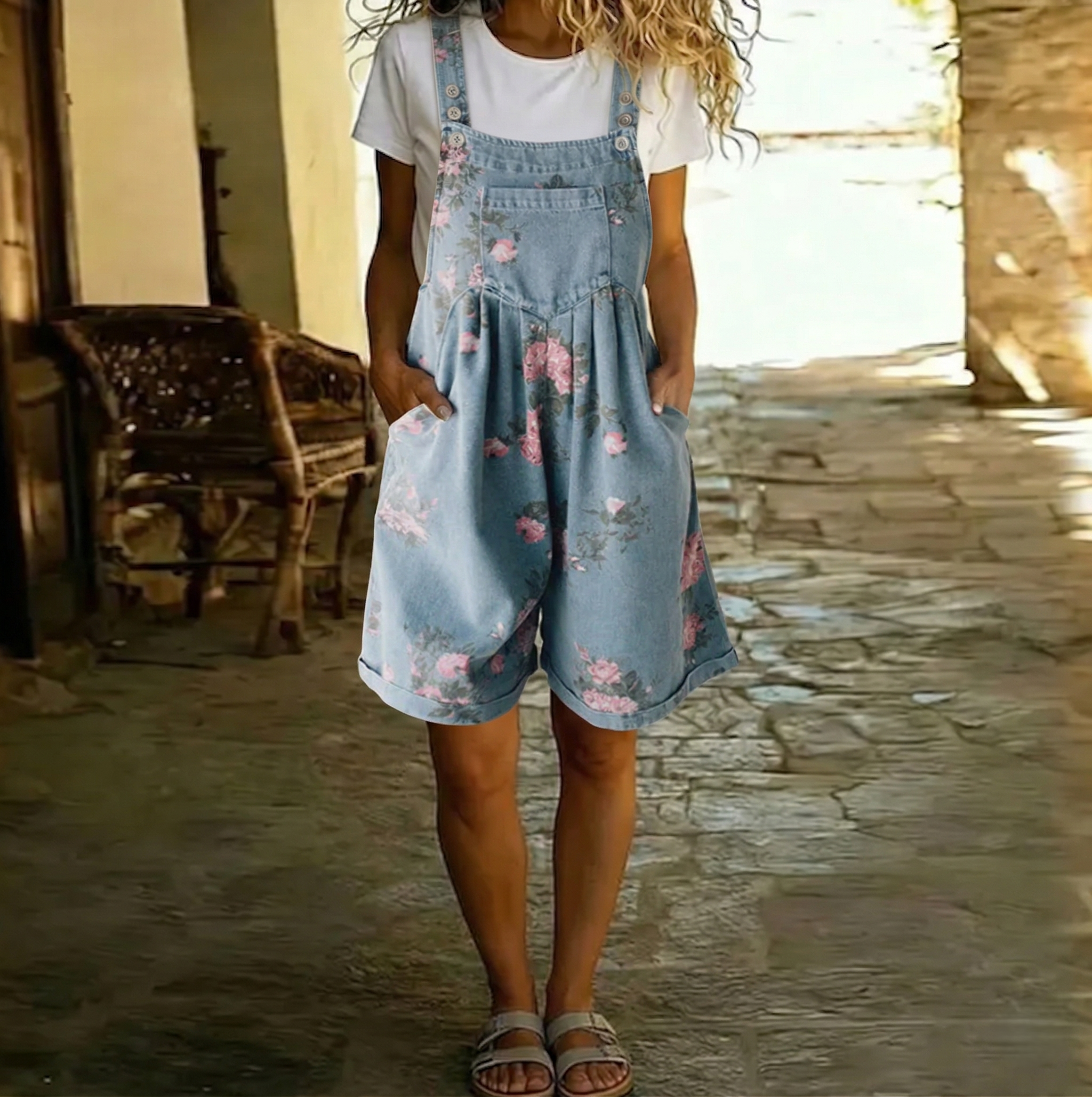 Vanessa - Floral Denim Overalls — view 2