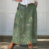 Linen skirt with pockets, forest animal pattern — view 1