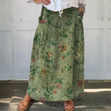 Linen skirt with pockets and retro artistic pattern — view 1